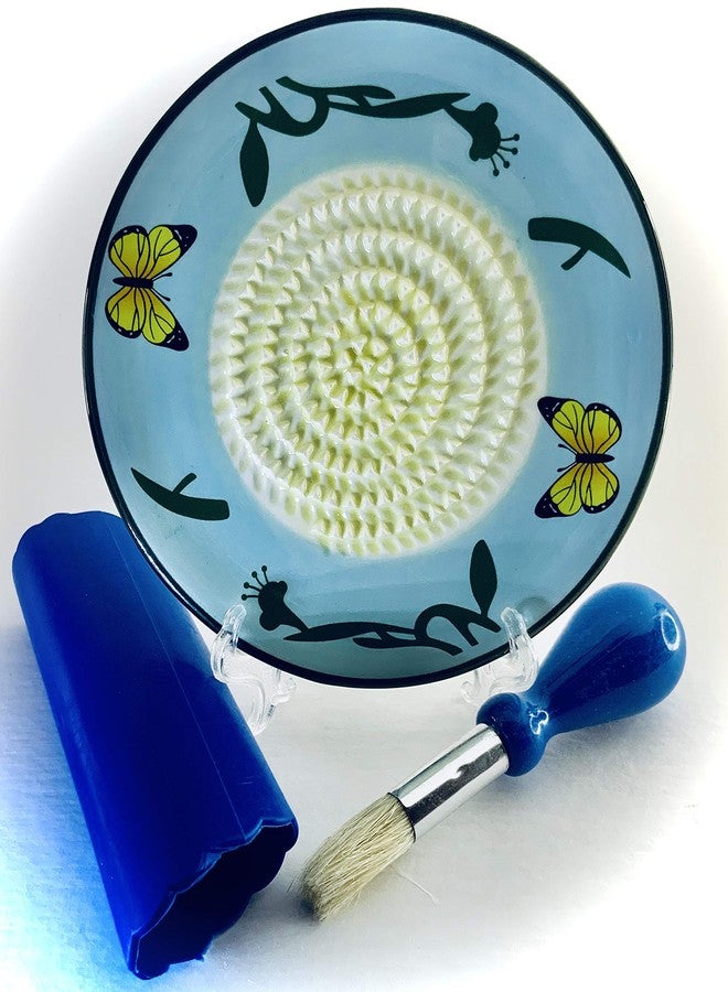 BonCera, All-in-one Premium Ceramic Garlic Grater Plate 4-Piece Set - Butterfly Design, Classic Style - For Garlic, Ginger, Chocolate, and more! - Comes with 5.25" Plate, Peeler, Brush, and Stand - Image 1