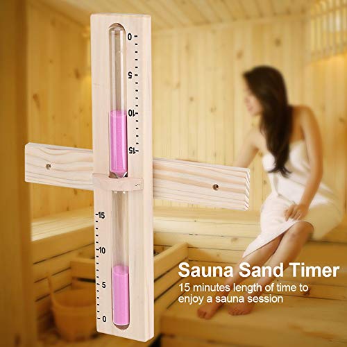 Hztyyier Sauna Hourglass Sand Timer 15 Min Wooden Sauna Sand Timer Wall-Mounted Rotating Hourglass Room Glass Clock Rotating Heat Wooden Hour Glass Sandglass with Sands - Image 3