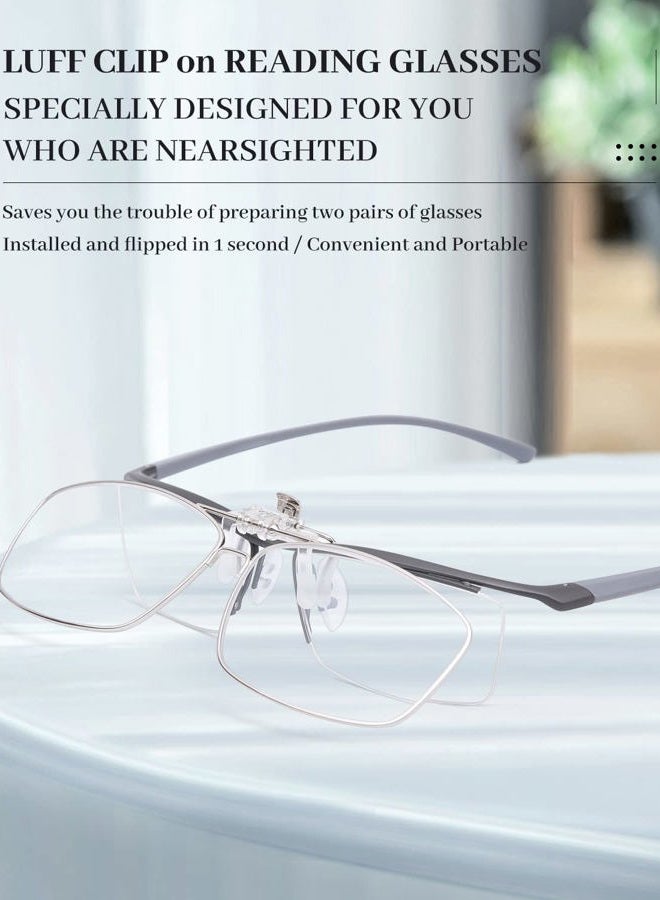 LUFF 2-Pack Anti-Blue Clip On Reading Glasses Can Flipped Reader for Women/Men, Silver, 2.5X - Image 2
