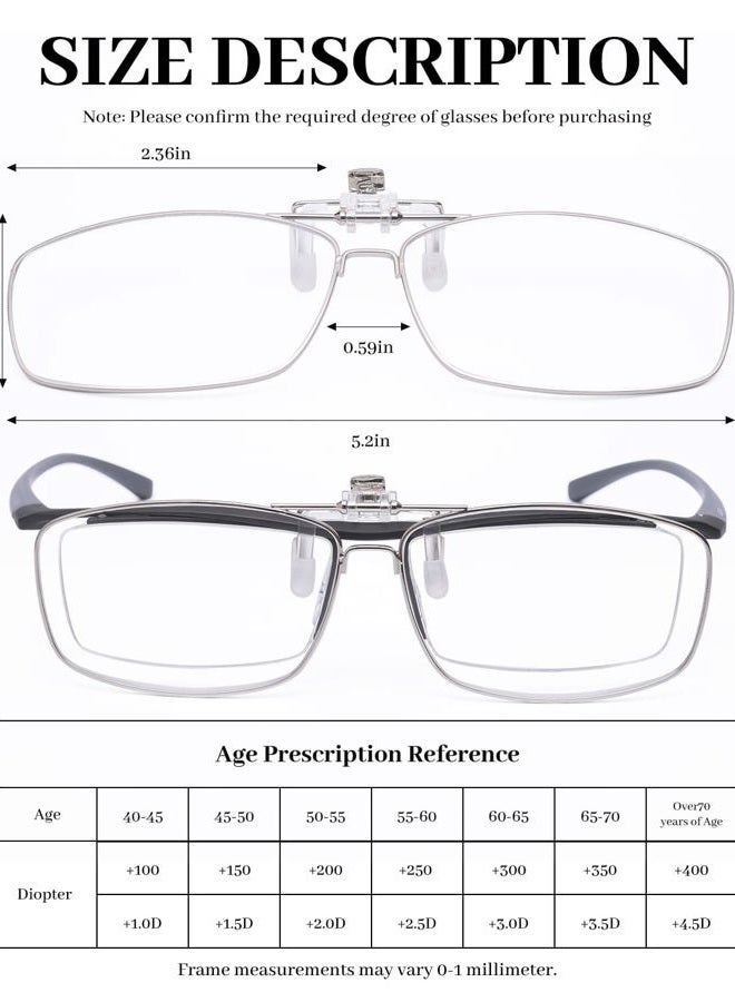 LUFF 2-Pack Anti-Blue Clip On Reading Glasses Can Flipped Reader for Women/Men, Silver, 2.5X - Image 4