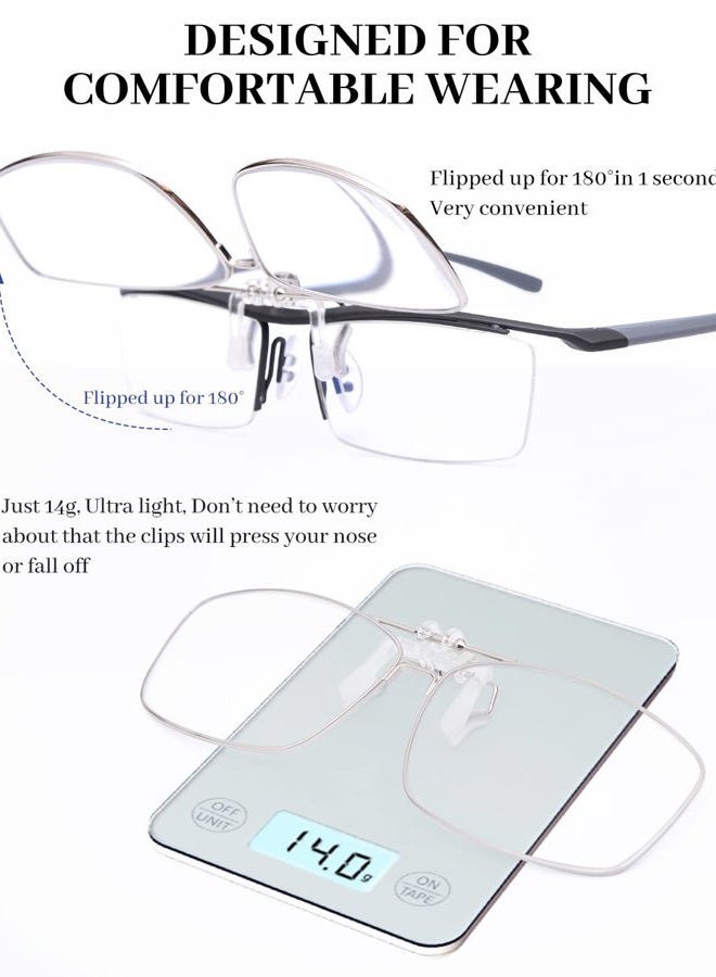 LUFF 2-Pack Anti-Blue Clip On Reading Glasses Can Flipped Reader for Women/Men, Silver, 2.5X - Image 3