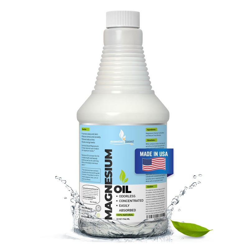 Pure Magnesium Oil Spray 32oz Topical Magnesium Spray for Sleep Extra Strength Less Sting Less Itch 100 Natural and Organic Oil Made in USA