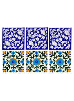 Shiv Kripa Blue Pottery Shiv Kripa Blue Pottery Home Decor Moroccan Blue Pottery Ceramic Handmade Painted Wall Tiles 6 x 6 Inch Set of 6 Tiles Multi 