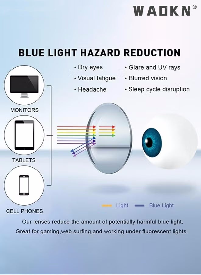 دبليو أيه أو كي أن نظارات شمسية مربعة مضادة للضوء الأزرق مضادة للضوء الأزرق للقراءة والكمبيوتر والألعاب والتلفزيون والهواتف نظارات شمسية عصرية مضادة لإجهاد العين والصداع للرجال والنساء لامعة - Image 3