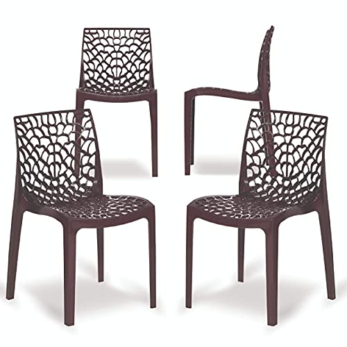 Binani Web Designer Plastic Chair for Home, Office and Restaurant and Cafe|Armless Chair for Dining Room| Heavy Duty Outdoor Plastic Chair | Designer Balcony Chair (Brown, Set of 4) - Image 1