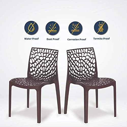 Binani Web Designer Plastic Chair for Home, Office and Restaurant and Cafe|Armless Chair for Dining Room| Heavy Duty Outdoor Plastic Chair | Designer Balcony Chair (Brown, Set of 4) - Image 5