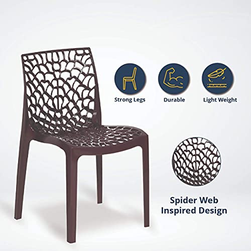 Binani Web Designer Plastic Chair for Home, Office and Restaurant and Cafe|Armless Chair for Dining Room| Heavy Duty Outdoor Plastic Chair | Designer Balcony Chair (Brown, Set of 4) - Image 4