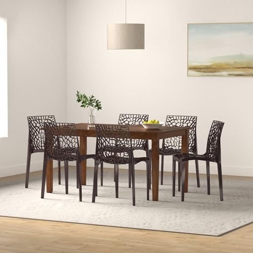 Binani Web Designer Plastic Chair for Home, Office and Restaurant and Cafe|Armless Chair for Dining Room| Heavy Duty Outdoor Plastic Chair | Designer Balcony Chair (Brown, Set of 4) - Image 2