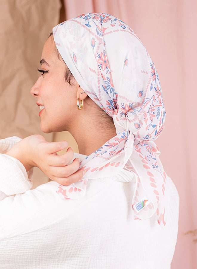 تاي شوب تاي شوب - إيشارب شيفون كريب مطبوع مربع - أبيض - أزرق - سيمون للنساء 
