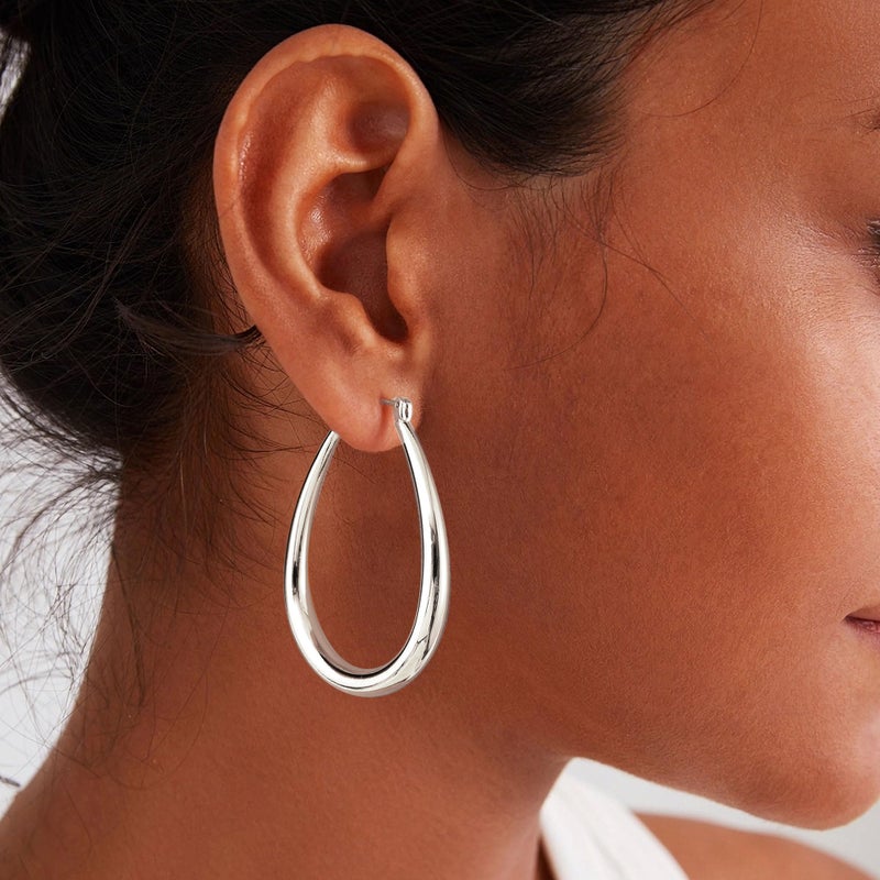 Gacimy Silver Chunky Hoop Earrings For Women  14K White Gold Plated Oval Hoop Medium Earrings With 925 Sterling Silver Post  40Mm White Gold - Image 2