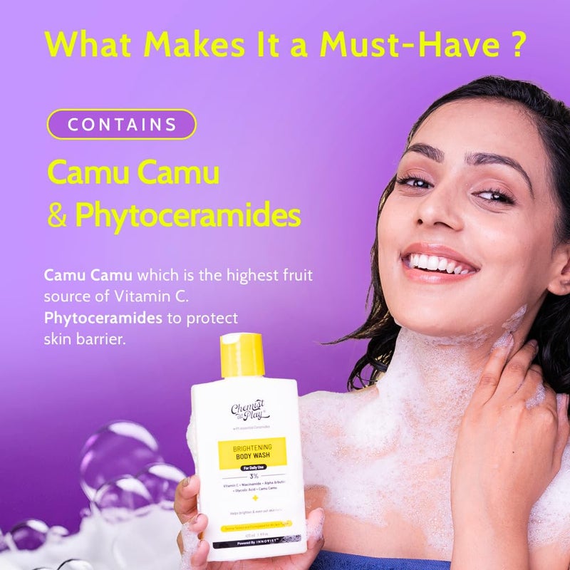 Chemist at Play غسول الجسم المشرق للبشرة المتألقة فيتامين C يساعد في تقليل البقع الداكنة وتوحيد لون البشرة ألفا أربوتين 30X فيتامين C للنساء والرجال 16 أونصة - Image 3