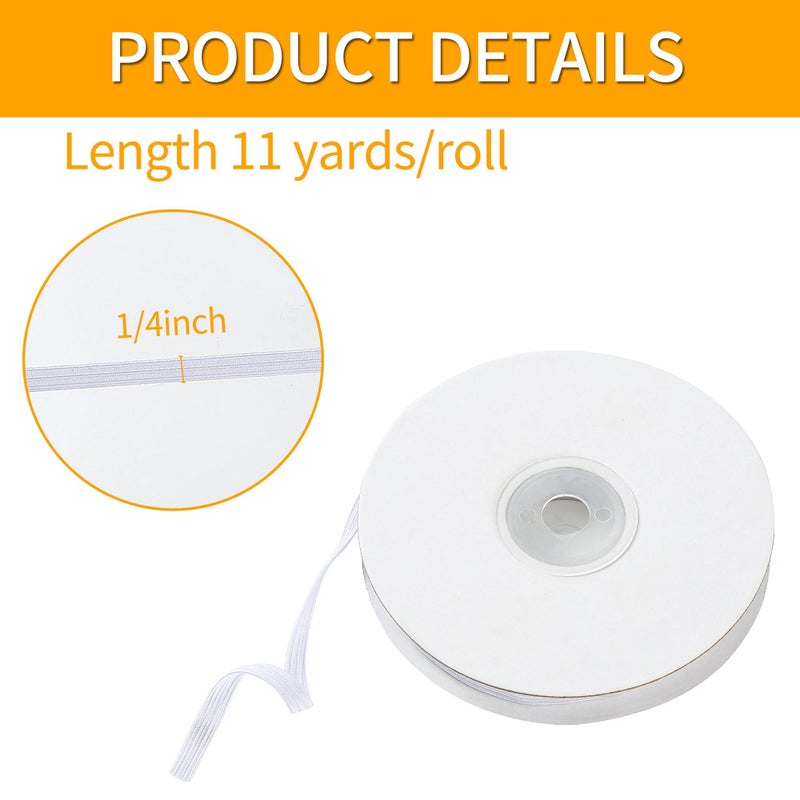 XKDOUS 1/4 Inch 11 Yards Elastic Band for Sewing, White Knit Elastic Bands Cord for Sewing Waistband and Pants Waist, High Elasticity - Image 2