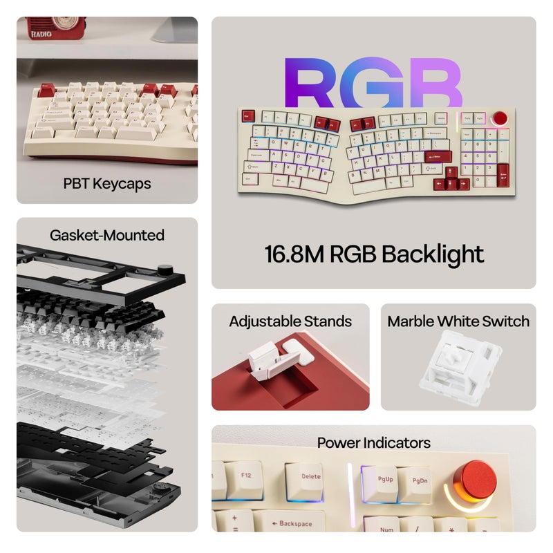 MechLands Feker Alice98 Ergonomic 98 Keys Custom Mechanical Keyboard, VIA Programmable, USB-C Wired Gaming Keyboard, Hot Swappable, 5 Layer Paddings, Control Knob, NKRO, RGB for Win/Mac (Beige) - Image 3