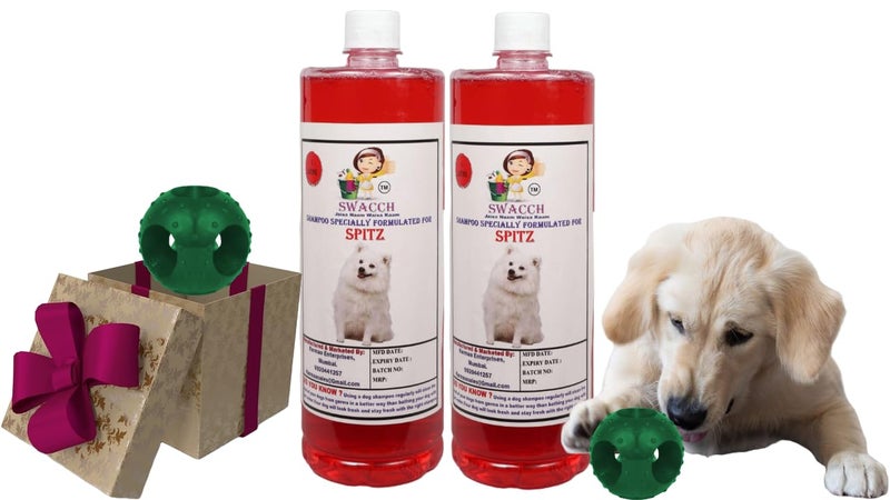 swacch Pet Shampoo | Puppy Safe Shampoo | PH Balanced | Ditch to Itch for Spitz Dog Shampoo 2 Litre (Jasmine) + Goofy Ball Chew Toy Combo Pack - Image 1