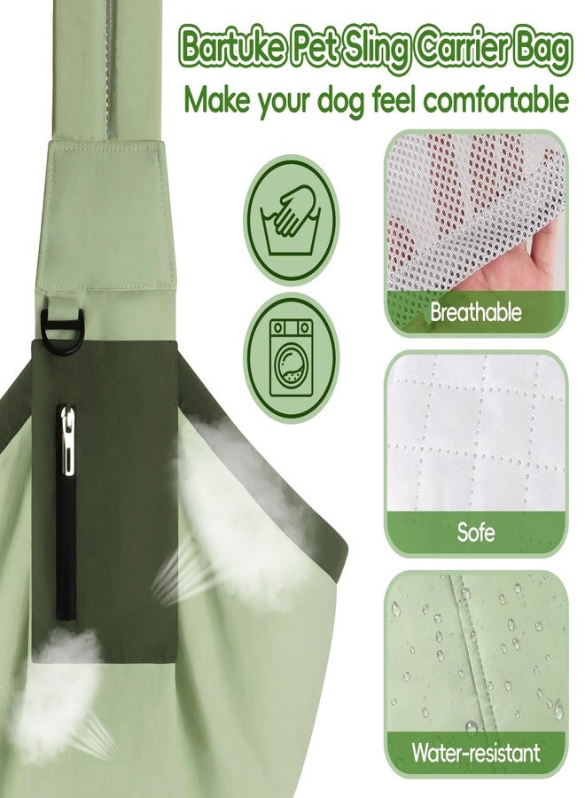 Bartuke Dog Carrier Sling, Hands Free Pet Sling Carriers for Small Dogs and Cats, Thick Padded Shoulder Strap Adjustable Dog Carriers with Storage Pocket, Water-Resistant Puppy Carrier Purse, Green - Image 3