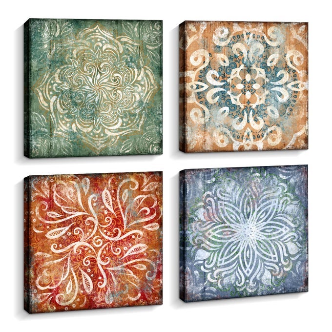 BOHO FLOWER CANVAS WALL ART FOR BEDROOM MODERN HOME VINTAGE ABSTRACT FLORAL PRINT ARTWORK FOR LIVING ROOM BATHROOM WALL DECOR VINTAGE FLOWERS 12 X 12 X4