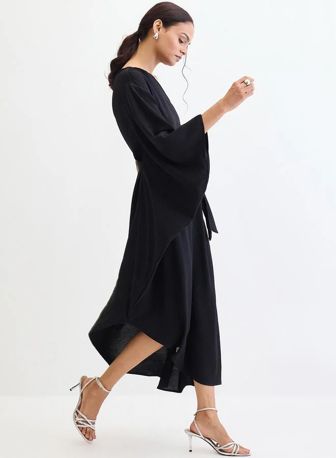 Femmella Femmella Black One Shoulder Asymmetric Midi Dress