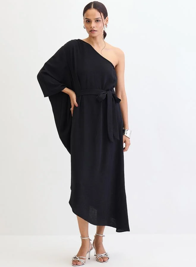 Femmella Femmella Black One Shoulder Asymmetric Midi Dress