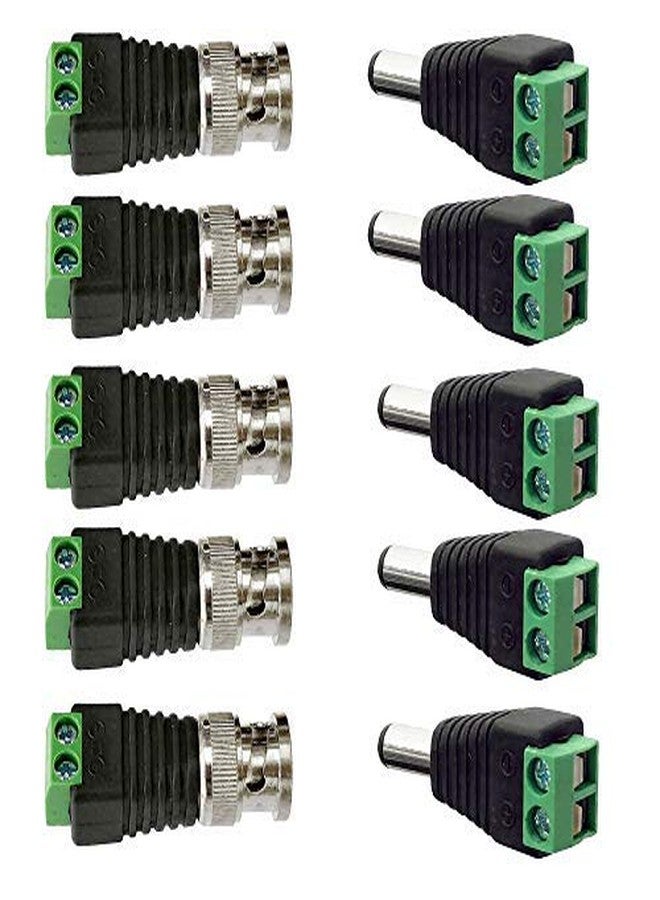 K3 Set of 5 Pc. Each Bnc Connectors Screw Type (Green) and Dc Connectors Screw Type (Green) for CCTV Camera Dvr - Image 1