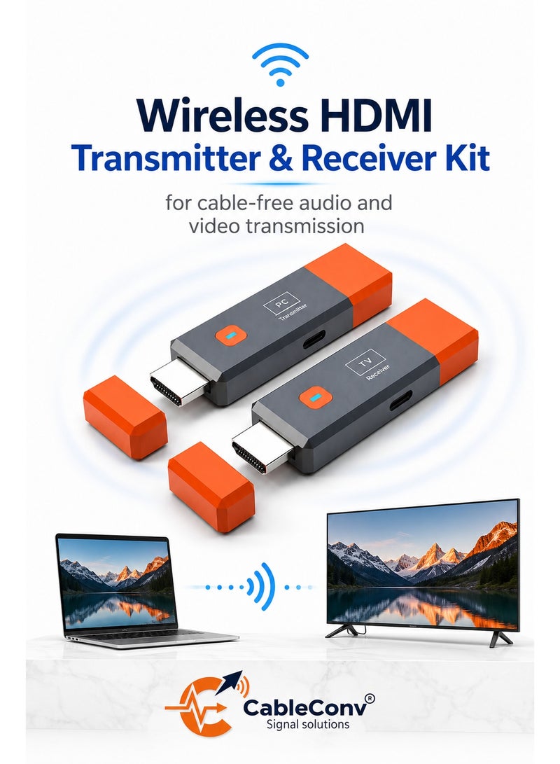 ​كابل كونف جهاز إرسال واستقبال HDMI لاسلكي بمدى 50 مترًا | موسع HDMI سهل الاستخدام | بث عالي الدقة 1080P | زمن استجابة منخفض | لا يتطلب واي فاي | يعمل عبر منفذ USB - Image 2