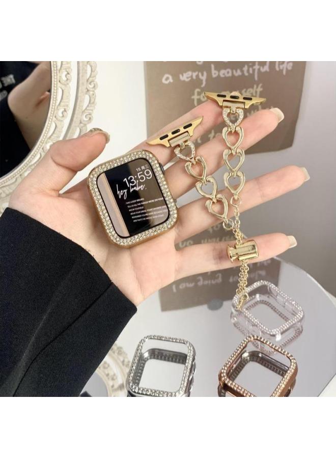 Loquat Suitable For Apple Watch Iwatch765438 Generation Se Double Row Drill Shell For Applewatch9 Hollow Half Shell-Color:Gold-Exterior Dimension:42mm  - Image 3