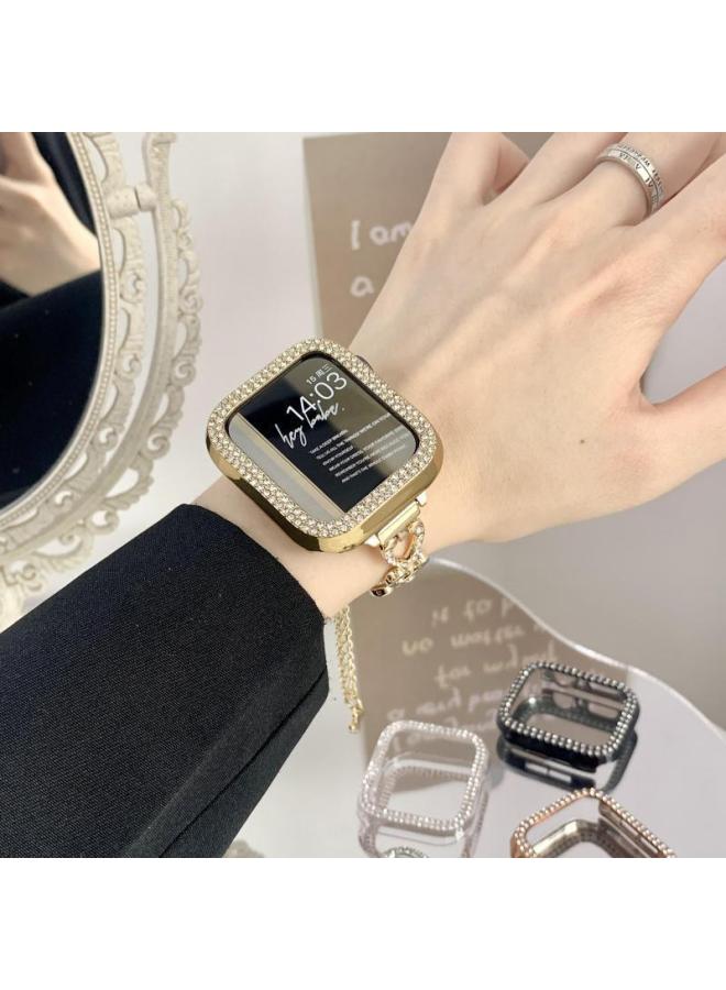 Loquat Suitable For Apple Watch Iwatch765438 Generation Se Double Row Drill Shell For Applewatch9 Hollow Half Shell-Color:Gold-Exterior Dimension:42mm  - Image 1