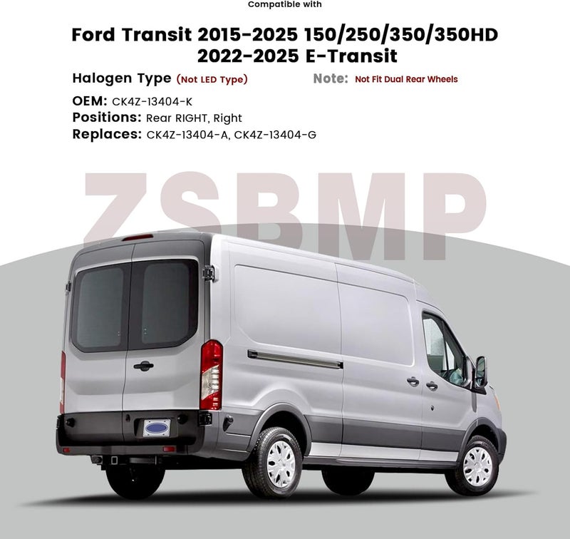 ZSBMP Tail Lights for Ford Transit 150 250 350 350HD (2015-2023) - Right Passenger Side with New Bulbs - Image 2
