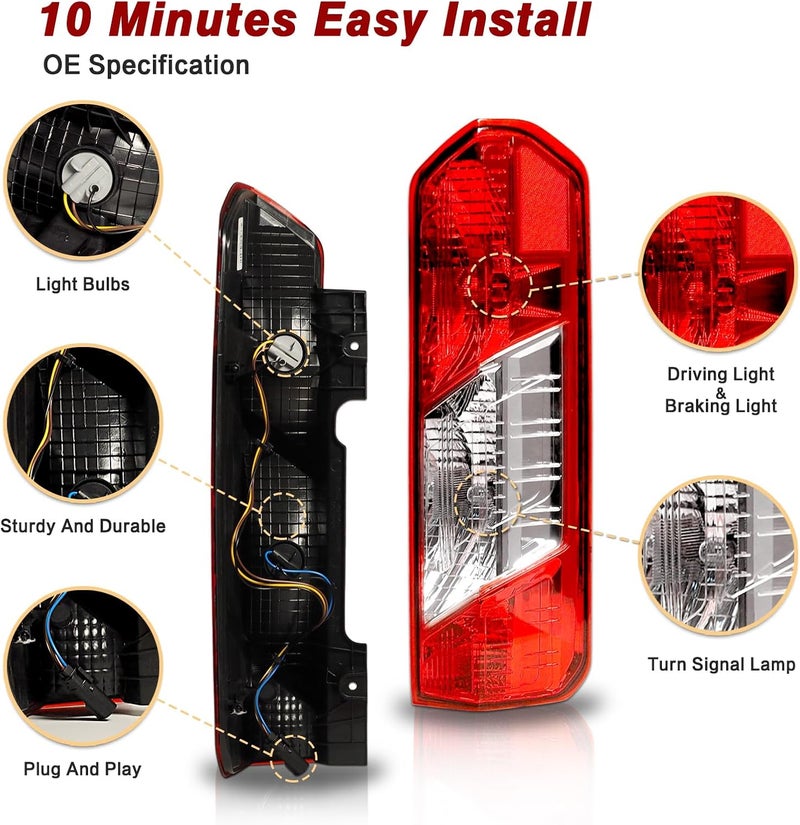 ZSBMP Tail Lights for Ford Transit 150 250 350 350HD (2015-2023) - Right Passenger Side with New Bulbs - Image 5