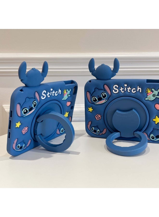 general for iPad 11th(A16) 2025 Cute Kids Kawaii Cover Boys 3D Cartoon Stitch with Rotating Handle Stand  Soft Silicone Case - Image 4