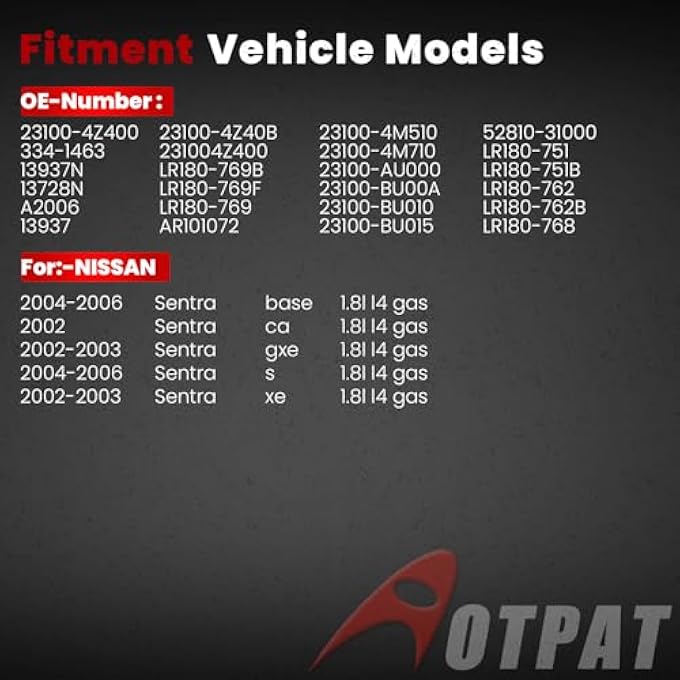 AOTPAT Upgraded New Alternator for:-Nissan Sentra 2002 2003 2004 2005 2006 BASE CA GXE S XE 1.8L L4 GAS, 12V 80Amp 6Grooves, Performance Replacement OE # 23100-4Z400, 13937, 23100-AU000 - Image 2
