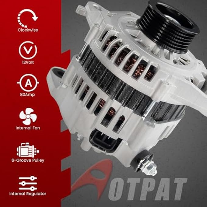 AOTPAT Upgraded New Alternator for:-Nissan Sentra 2002 2003 2004 2005 2006 BASE CA GXE S XE 1.8L L4 GAS, 12V 80Amp 6Grooves, Performance Replacement OE # 23100-4Z400, 13937, 23100-AU000 - Image 3