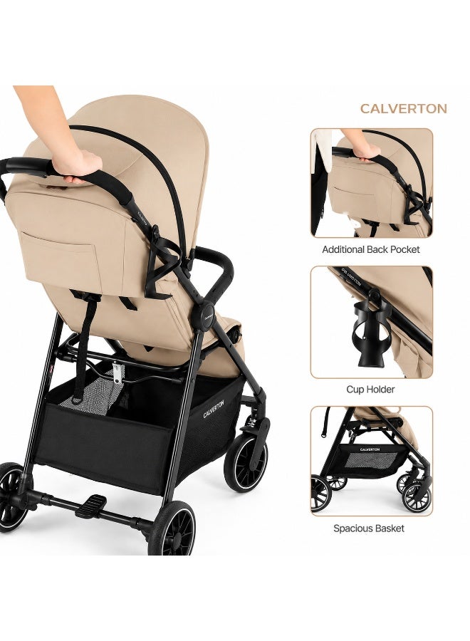 Babydoes Calverton - One-Hand Folding Baby Stroller, 5-Point Harness, Adjustable Backrest & Footrest, 0 to 3 Y (22 kg), Khaki - Image 5