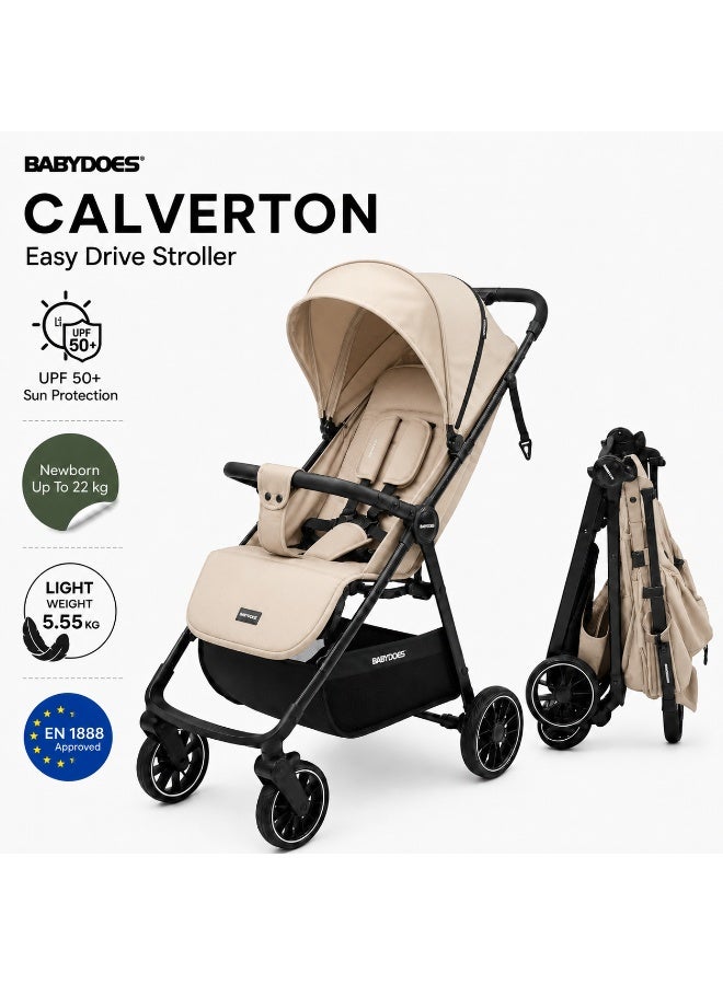 Babydoes Calverton - One-Hand Folding Baby Stroller, 5-Point Harness, Adjustable Backrest & Footrest, 0 to 3 Y (22 kg), Khaki - Image 1