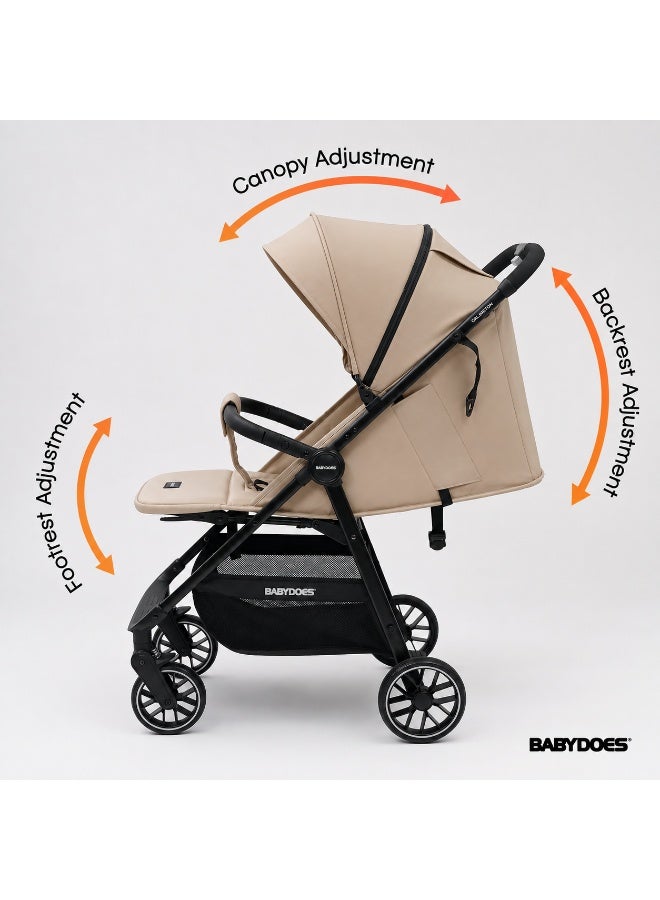 Babydoes Calverton - One-Hand Folding Baby Stroller, 5-Point Harness, Adjustable Backrest & Footrest, 0 to 3 Y (22 kg), Khaki - Image 4