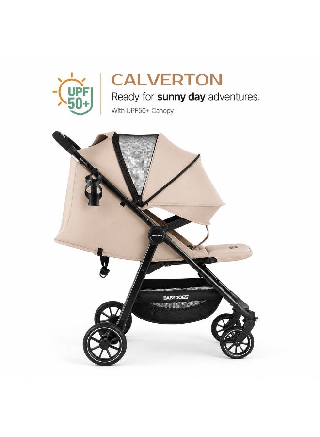 Babydoes Calverton - One-Hand Folding Baby Stroller, 5-Point Harness, Adjustable Backrest & Footrest, 0 to 3 Y (22 kg), Khaki - Image 3