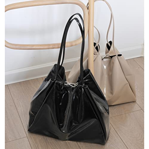 Hoxis Shiny Patent Faux Leather Tote Glossy Shoulder Handbag for Women Convertible Purse (Black) - Image 4