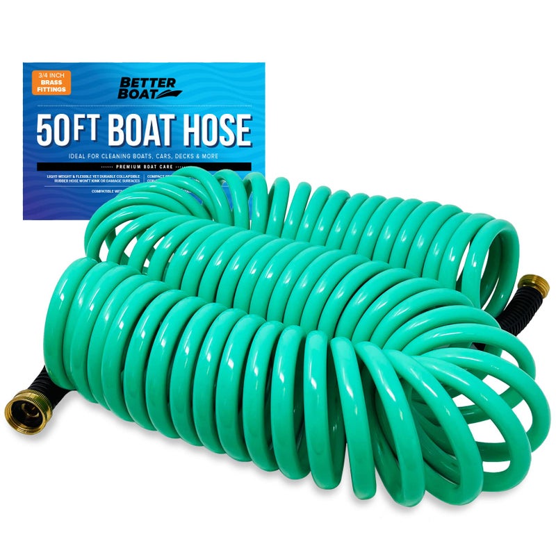 Better Boat 50FT Coiled Boat Hose Expandable Coil Water Hose Marine Grade 34 Inch Connectors Perfect for RV Wash Garden and Marine Washdown SelfRecoil Design 50 Foot Length - Image 2