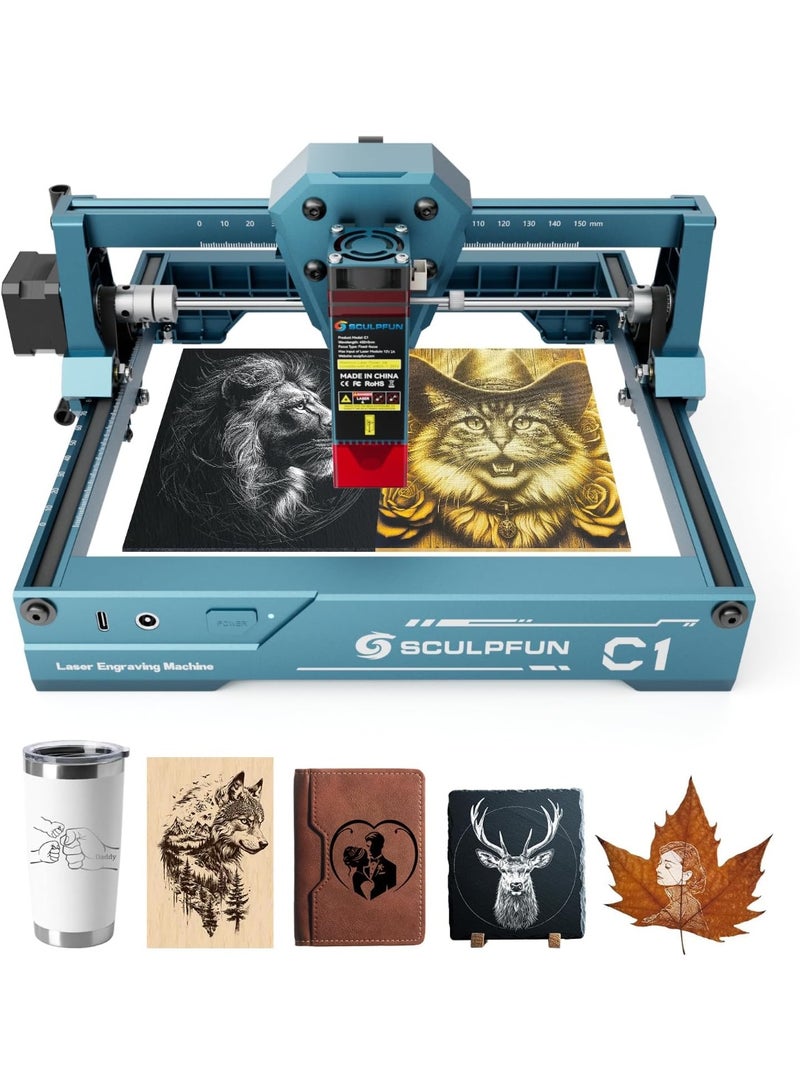 سكلبفون SCULPFUN C1 ميني آلة النقش بالليزر - 3W المحمولة النقش بالليزر للمبتدئين ، 0.04mm عالية الدقة ، التوصيل واللعب ، مثالية للخشب DIY ، الأكريليك والجلد ، منطقة النقش 150 * 130mm - Image 1