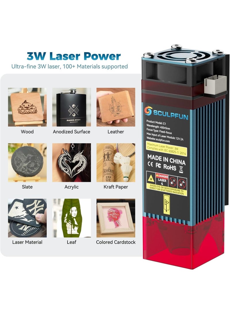 سكلبفون SCULPFUN C1 ميني آلة النقش بالليزر - 3W المحمولة النقش بالليزر للمبتدئين ، 0.04mm عالية الدقة ، التوصيل واللعب ، مثالية للخشب DIY ، الأكريليك والجلد ، منطقة النقش 150 * 130mm - Image 5