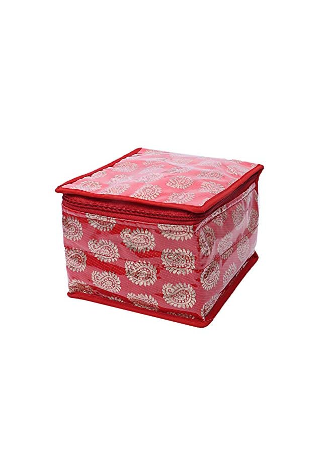 Zaboon Industries Brocade Jewellery Storage Organizer For Woman|10 Transparent Pouch|Travel Jewellery Case|Watch Box & Storage Organizer|RED - Image 2