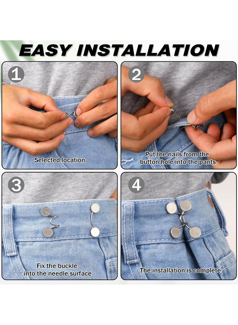 SUNSAR 24 Pieces Detachable and Reusable Pant Waist Tightener - No Sewing Required, Adjustable Waist Buckle Extender for Loose Jeans (4 Set) - Image 2