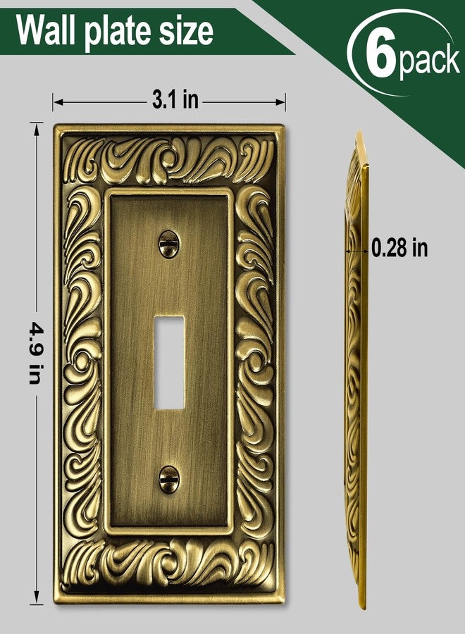 Ranweydi Antique Brass Decorative Wall Plate Light Switch Cover Decorator Outlet Covers Rocker Switch Plates Metal Material Wall Plates for Kitchen Bathroom (1 Gang Single Toggle-6 Pack) - Image 3