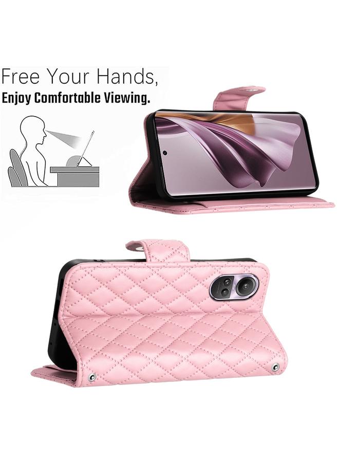 S-TOP Case For OPPO Reno10 / Reno10 Pro Global Rhombic Texture Flip Leather Phone Case with Lanyard - Image 4