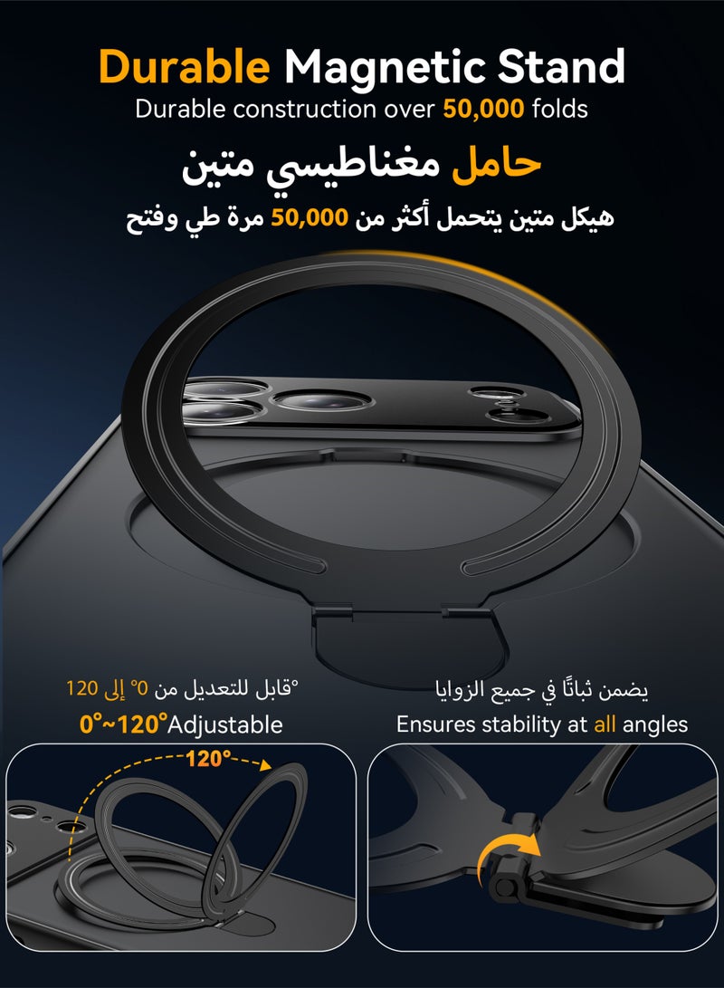عش زي غلاف آيفون 17 برو ماكس، إطار كاميرا كامل التغطية من البولي كربونات، فتحات دقيقة، حماية مرتفعة للشاشة، حامل حلقة مغناطيسي قابل للتعديل بزاوية 120°، قابل للاستخدام الأفقي والعمودي، متوافق مع الملحقات، حماية ثنائية الطبقات، أسود - Image 5