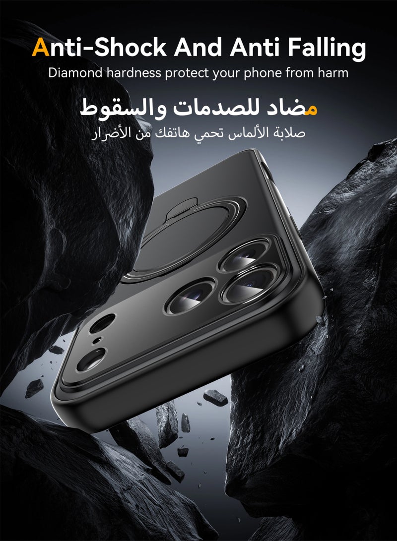 عش زي غلاف آيفون 17 برو ماكس، إطار كاميرا كامل التغطية من البولي كربونات، فتحات دقيقة، حماية مرتفعة للشاشة، حامل حلقة مغناطيسي قابل للتعديل بزاوية 120°، قابل للاستخدام الأفقي والعمودي، متوافق مع الملحقات، حماية ثنائية الطبقات، أسود - Image 4