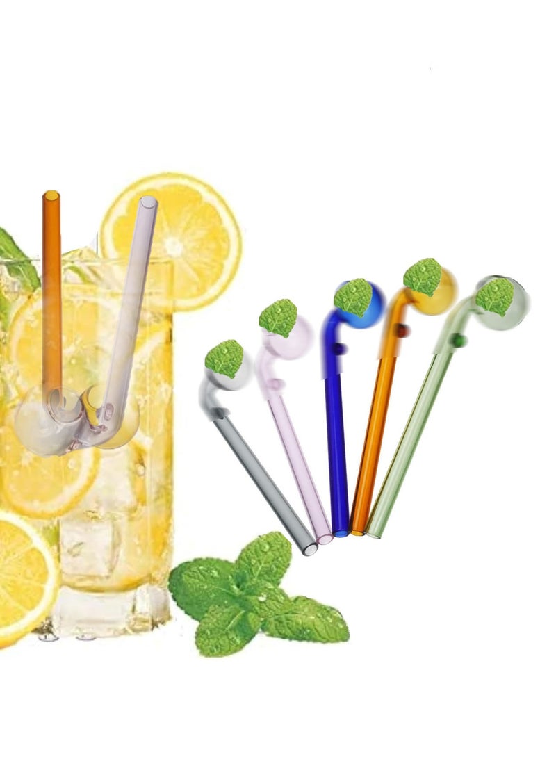Glass Straw Tips Cover, Reusable Drinking Straw Toppers, Transparent Bent Straw Caps for Cute Drink Decor