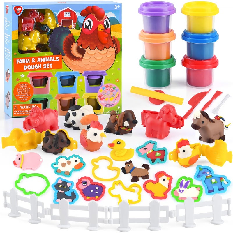 PLAY Farm Animals Clay Sets for Kids Ages 48 Color Dough Kit with Animal Molds NonToxic Safe Toys Gifts for Boys Girls 46