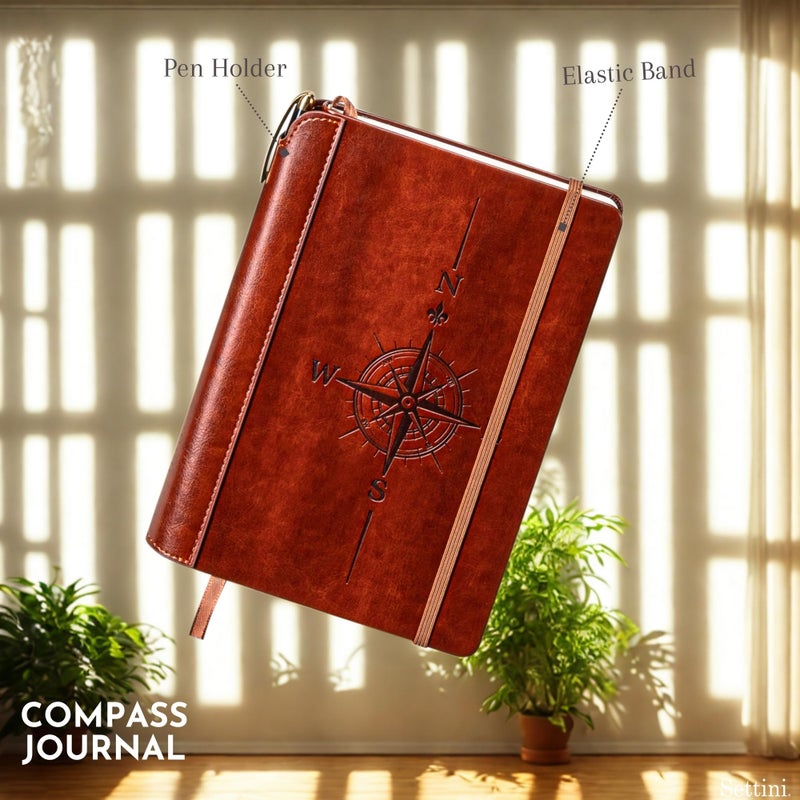 SETTINIÂ® Lined Journal - Compass Journal for Writing Gift Set - Hardcover Vegan Leather, Includes Luxury Pen in a Unique Pen Holder, 192 Pages, A5, Journal for Women - Image 5