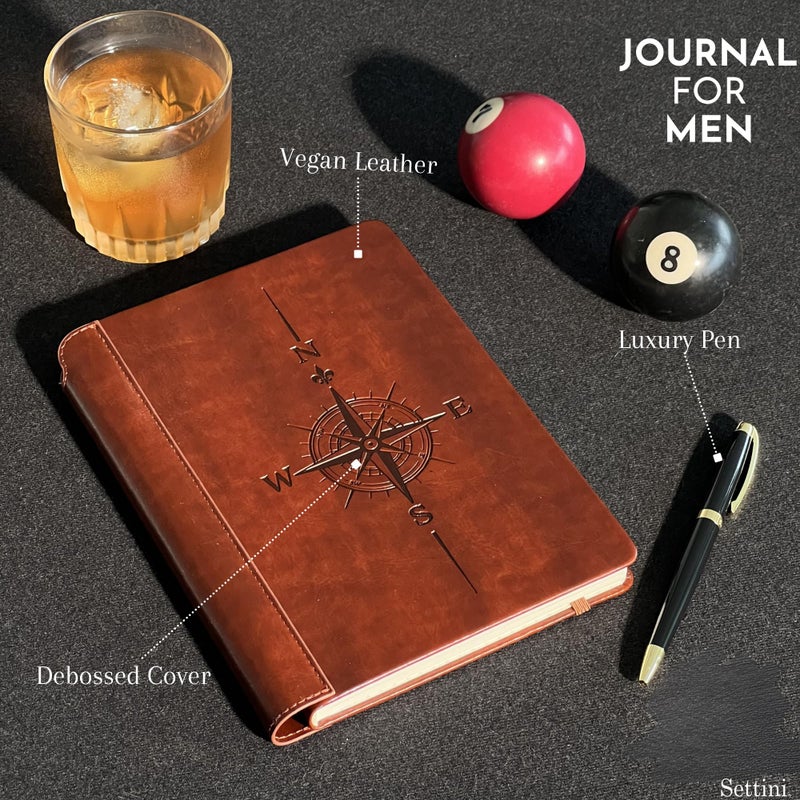 SETTINIÂ® Lined Journal - Compass Journal for Writing Gift Set - Hardcover Vegan Leather, Includes Luxury Pen in a Unique Pen Holder, 192 Pages, A5, Journal for Women - Image 4