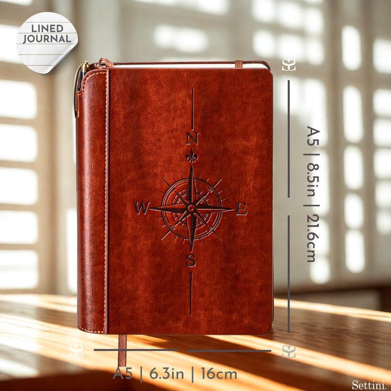 SETTINIÂ® Lined Journal - Compass Journal for Writing Gift Set - Hardcover Vegan Leather, Includes Luxury Pen in a Unique Pen Holder, 192 Pages, A5, Journal for Women - Image 3